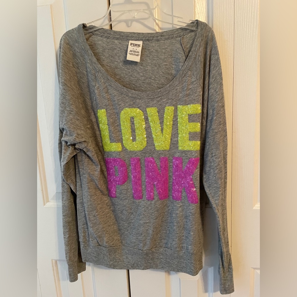 Victoria’s Secret Pink small long sleeve t-shirt with sequin letters